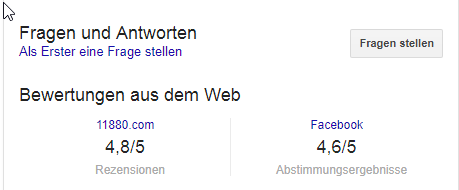Bewertungen aus verschiedenen Plattformen zusammengefasst in Google Maps.